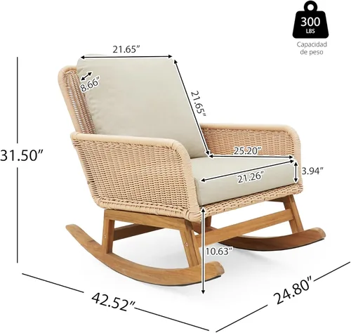 Miniatura 2 de Christopher Knight Home Nadine - Mecedora para patio, mecedora de mimbre, mecedora de patas de madera, silla de mimbre de ratán de polietileno, Beige