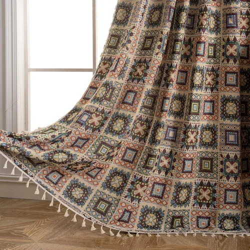 Miniatura 13 de ENJOYBRIDAL - 2 paneles de cortinas, florales, estilo bohemio, de granja, rústico o clásico, semitraslúcidas, con bolsillo para cortinero y borlas