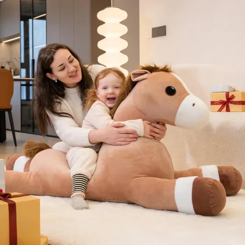 Miniatura 7 de Animales de peluche de caballo gigante, almohada de peluche grande de caballo grande, poni de peluche grande y suave de 37 pulgadas, lindos juguetes