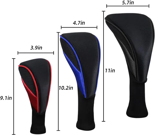 Miniatura 4 de Scott Edward Juego de 3 fundas para cabezas de palos de golf para Fairway Driver de madera híbrida, cuello largo de malla con etiquetas mixto