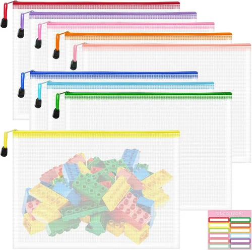 Miniatura 9 de 9 bolsas de malla con cremallera, tamaños A3, 9 colores, almacenamiento de juegos de mesa, viajes, escuela, organización de oficina