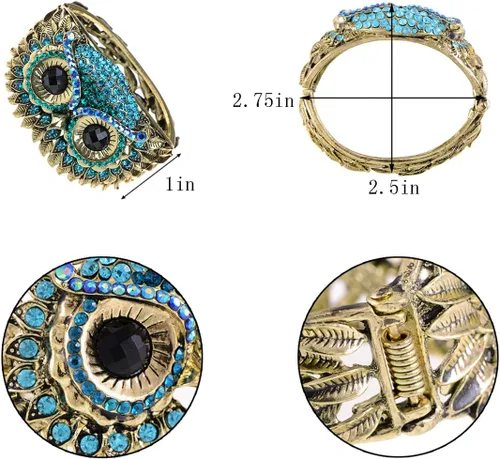Miniatura 3 de Alilang Pulsera de cara de búho con diamantes de imitación de cristal de pájaro antiguo