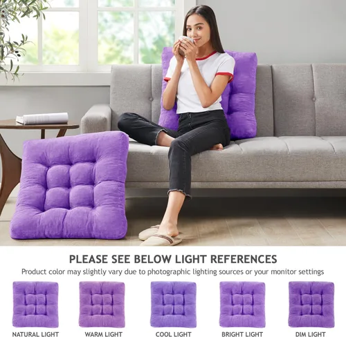 Miniatura 113 de Juego de 2 almohadas de suelo de meditación, almohadas cuadradas grandes para adultos, cojín de pana copetuda para sala de estar de tatami, gris, 22