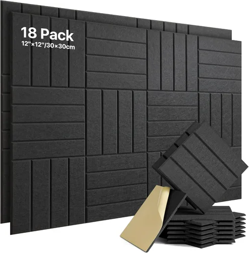 Miniatura 22 de Paneles de pared acústicos autoadhesivos, paquete de 12 paneles absorbentes de sonido en ladrillo, paneles de espuma de alta densidad con Gris-oscuro