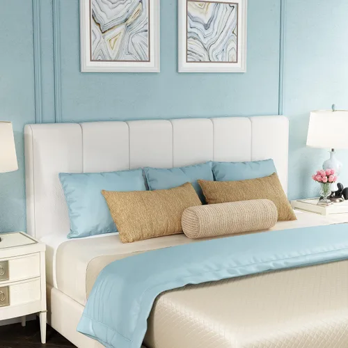 Miniatura 6 de Yongchuang - Cabecero blanco tamaño King, tapizado en piel sintética, cabeceros para cama King, cabecero de cama King con altura ajustable, paneles