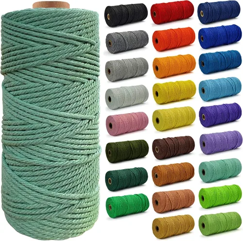 Miniatura 52 de Cuerda de Algodón 8mm x 20 Yardas - Cuerda de Macramé Natural Sin Blanquear - Cuerda de Algodón Trenzada de 3 Hilos para Colgar en la Pared, Blanco