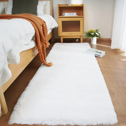 Miniatura 42 de Ghouse Alfombra ultrasuave de pelo sintético de conejo, alfombras lavables a máquina para dormitorio, alfombras esponjosas para sala de estar, Blanco