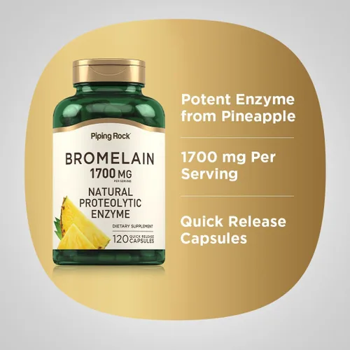 Miniatura 4 de Piping Rock Suplemento de bromelina 1700 mg 120 cápsulas Enzima de piña Sin OMG, sin gluten