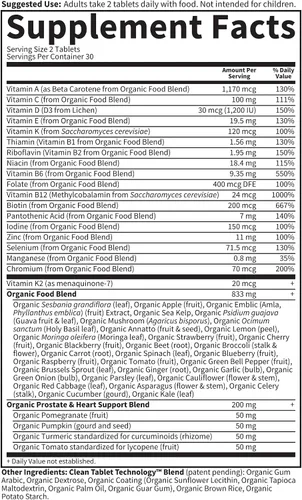 Miniatura 5 de Garden of Life Organics Multivitamínico de alimentos enteros para hombres de 40+, 60 tabletas, multivitamínico vegano para hombres para la salud