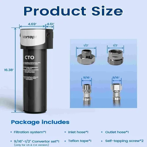Miniatura 8 de Vortopt Filtración debajo del fregadero y encimera de 28000 galones, filtro de agua para fregadero de cocina, sistema de filtro para debajo