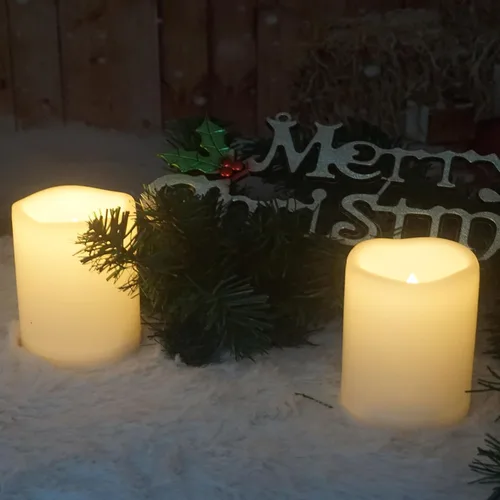 Miniatura 48 de 4 velas LED escalonadas sin flama, de pilas, impermeables, para exteriores, con temporizador, luz nocturna parpadeante de resina plástica, para Cera.
