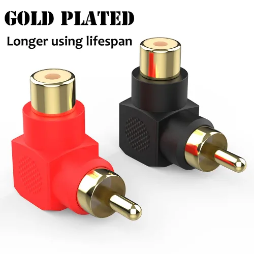 Miniatura 3 de Conectores RCA macho a hembra en ángulo recto, paquete de 12 adaptadores RCA M/F de 90 grados, codo chapado en oro (6 negros + 6 rojos)