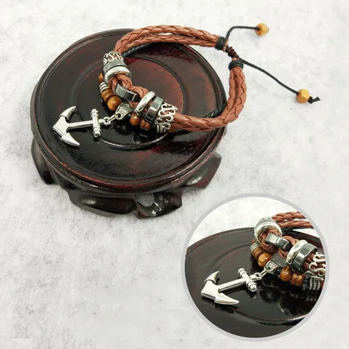 Miniatura 25 de Suyi brazalete ajustable con varias capas, de cuero tejido trenzado con cruz. Pulsera tipo esclava.