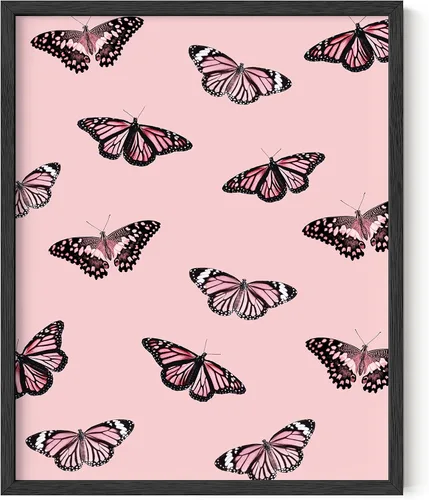 HAUS AND HUES Arte de pared de mariposa rosa - Impresión retro pastel, obra de arte de naturaleza femenina para habitación Cottagecore (sin marco,