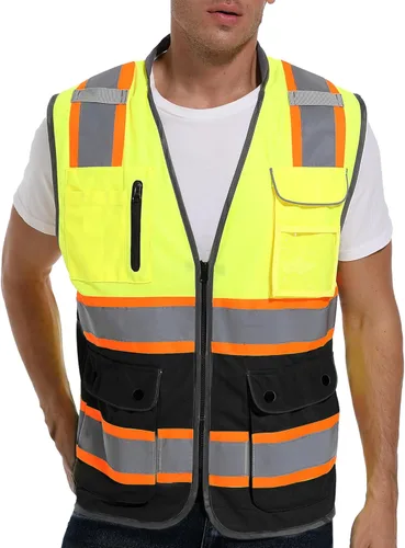ArcRidge Chaleco de seguridad reflectante para hombres y mujeres, chaleco de construcción de alta visibilidad, tiras reflectantes de doble tono
