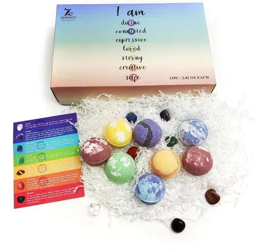 Miniatura 8 de Bombas de baño con piedras preciosas curativas de chakras. 15 bombas de baño de aceites esenciales. Bombas de baño con piedras de chakra reales