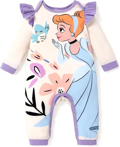 Disney Stitch Princess Cenicienta Ariel Minnie Winnie Baby Girls - Mameluco de manga larga con volantes para recién nacidos y niños pequeños