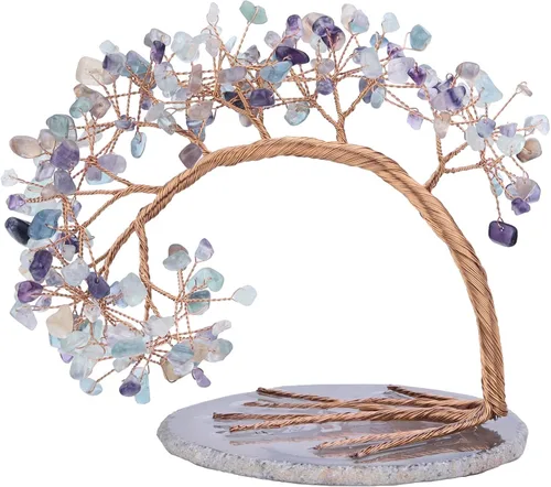 Miniatura 13 de SUNYIK Árbol de dinero de aguamarina curativa, árbol bonsái de cristal Fengnshui hecho a mano con base de ágata para suerte de riqueza, decoración