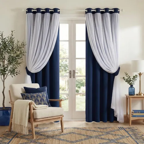 Miniatura 20 de PONY DANCE Cortinas Opacas con Superposición de Gasa, Cortinas de Doble Capa con Aislamiento Térmico Mix & Match para Oscurecer Habitaciones