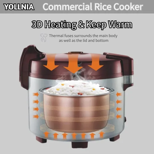 Miniatura 4 de Arrocera comercial y 45 tazas (cocidas) de arroz grande Calentador de arroz comercial de 8.17 cuartos de galón Arrocera eléctrica de cocción