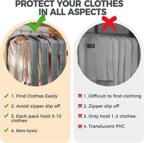 Miniatura 25 de 6 bolsas de ropa de 40 pulgadas para colgar ropa, bolsas transparentes para almacenamiento de ropa, bolsas de ropa para fundas de viaje