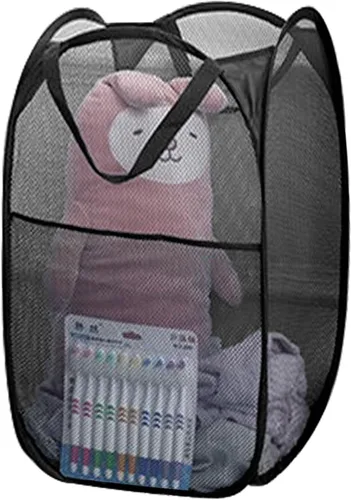 Miniatura 8 de Cestas plegables de malla para la ropa sucia, cesta portátil para ropa sucia, cestas de almacenamiento plegables (azul, paquete de 2)
