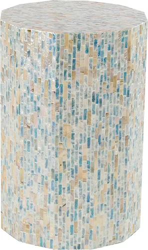 Deco 79 Mesa auxiliar de concha de nácar hecha a mano, mesa auxiliar de lado, mesa auxiliar, 33 cm x 33 cm x 48 cm, Azul