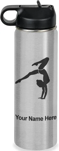 Miniatura 47 de LaserGram Botella de agua personalizada, soporte de mano de gimnasta, acero inoxidable de doble pared aislada al vacío con popote superior, regalo