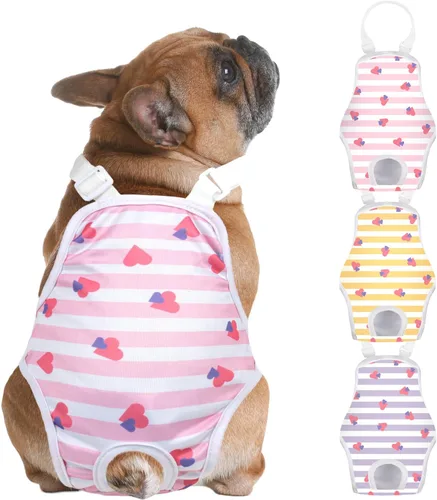 Jollywoods Paquete de 3 pañales lavables para perras, bragas sanitarias con tirantes ajustables, pañales fijos reutilizables para perras,