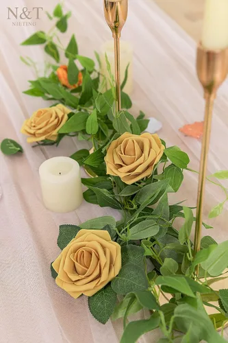 Miniatura 309 de N&T NIETING Flores artificiales, rosas artificiales de color rosa intenso, 50 piezas de flores falsas con tallo para ramos de boda DIY, centros