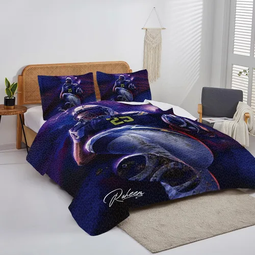 Miniatura 4 de Juego de cama de fútbol para niños, juego de edredón personalizado con nombre y número, edredón deportivo tamaño matrimonial, edredón con estampado