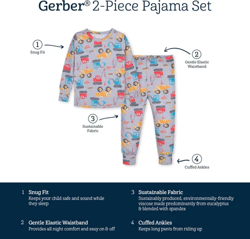 Miniatura 6 de Gerber Unisex Baby Toddler Buttery Soft 2-Piece Snug Fit Pajamas with Viscose Made from Eucalyptus