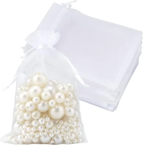 Joycraft 50 bolsas de organza - 4x6 pulgadas, bolsas blancas para regalos de boda y joyas con cordón de malla para festivales, maquillaje, dulces,