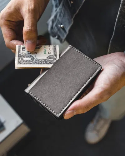 Miniatura 3 de VULKIT Tarjetero RFID Bloqueo de Cuero Automático Pop Up Cartera Aluminio Slim Pocket Tarjeta de Visita