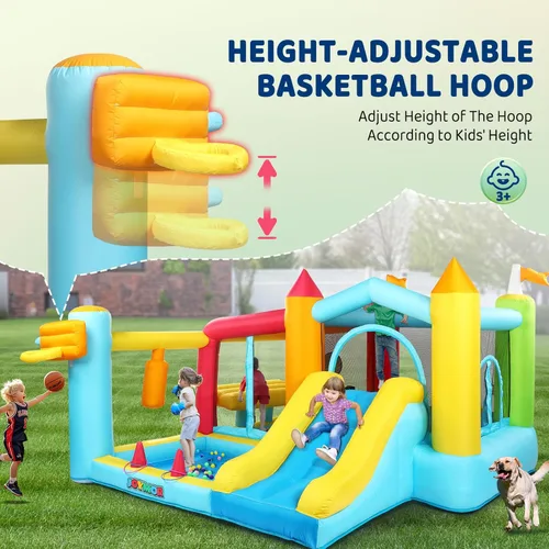 Miniatura 3 de JOYMOR Casa de rebote 9 en 1 para edades de 8 a 12 años con aro de baloncesto de altura ajustable, gorila inflable rápida de 30 segundos para edades