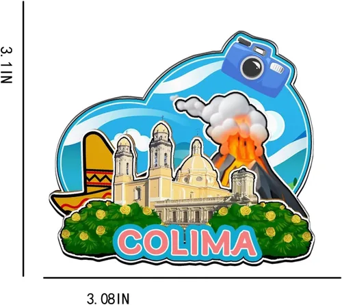 Miniatura 3 de Colima - Imán de madera para nevera, diseño de México, monumentos en 3D, recuerdos coleccionables, decoración hecha a mano -2062