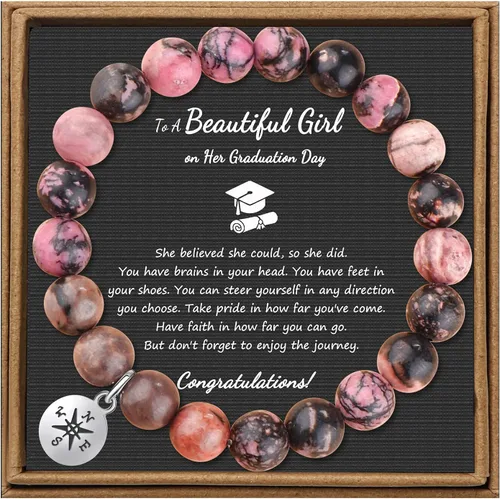 JoycuFF Regalos de graduación de clase 2023, pulseras de brújula de piedra natural para ella, él, mujeres y hombres con tarjeta de mensaje
