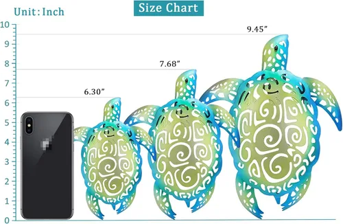Miniatura 7 de YOUIN Juego de 3 decoraciones de pared de metal con temática de tortuga marina y playa, decoración de pared para interiores y exteriores, baño