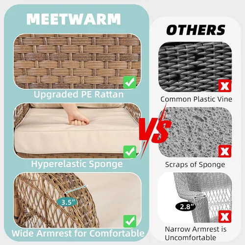 Miniatura 2 de MEETWARM Mecedora de mimbre para exteriores, sillas mecedoras de ratán para patio con cojines y respaldo alto, silla de mimbre para patio para todo