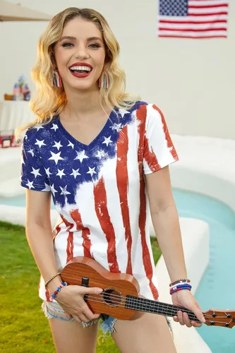 Miniatura 2 de For G and PL Camisetas con la bandera estadounidense del 4 de julio para mujer
