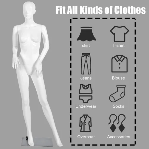 Miniatura 5 de Giantex Maniquí femenino de cuerpo completo de 70 pulgadas, forma de vestido de tamaño real con cabeza giratoria de 360°, diseño desmontable