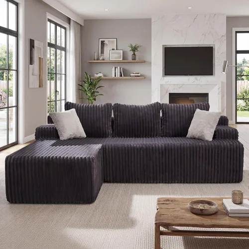Miniatura 13 de Seccional modular: asiento de nube en forma de L con espuma viscoelástica, muebles de sala de estar convertibles de 3 asientos, diván de gran Negro