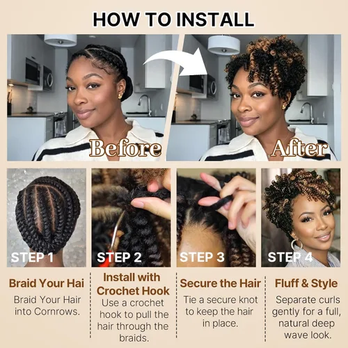 Miniatura 9 de MIMAN - 3 paquetes de trenzas de cabello rizado corto a crochet de 10 pulgadas, extensiones de trenzado sintético de 6 mm para peinado de mohawk