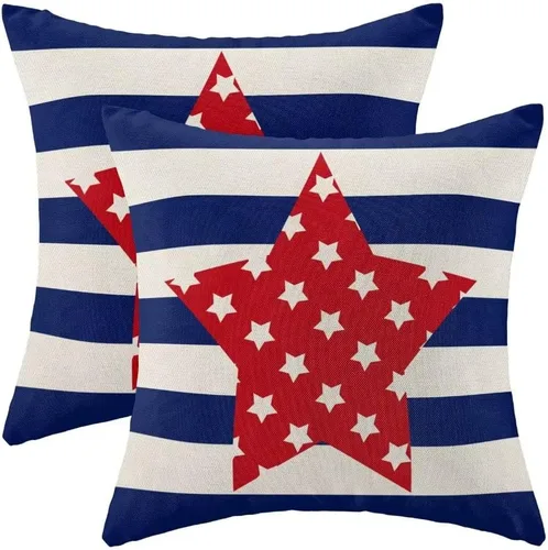 Miniatura 9 de Juego de 2 fundas de almohada decorativas para el 4 de julio, 16 x 16 pulgadas, diseño patriótico de estrellas azul marino del Día