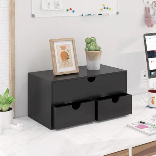 Miniatura 2 de Organizador de escritorio de bambú con cajones, cajones de almacenamiento de escritorio para facturas, suministros de oficina, utensilios de cocina