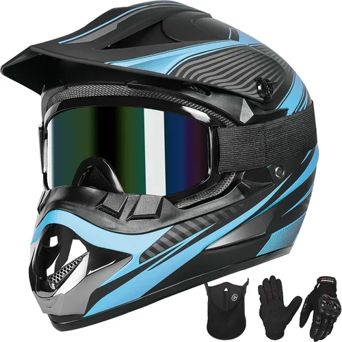 Yesmotor Casco de Motocross Juvenil con Hebilla de Liberación Rápida - Cascos de Motocross para Niños de 8-14, Casco ATV Juvenil (Guantes Gafas