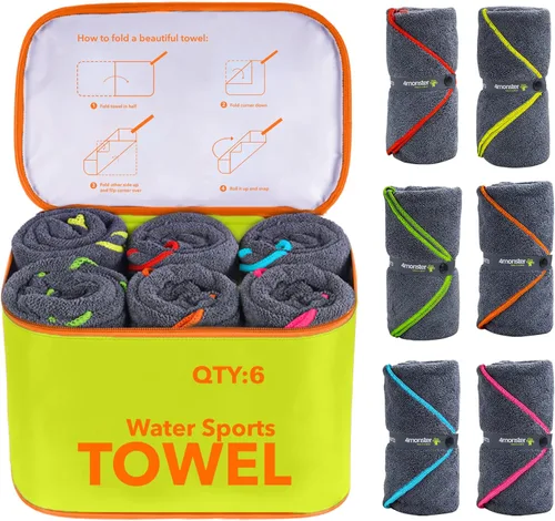 Miniatura 8 de 4Monster Paquete de 4 toallas de camping de microfibra de secado rápido, toalla de viaje súper absorbente con bolsa impermeable, toalla ligera