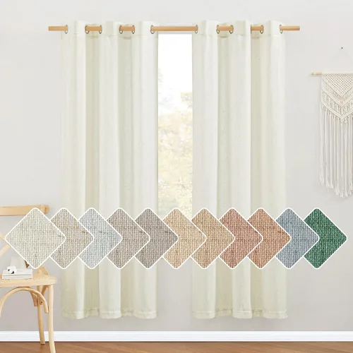 Miniatura 253 de NICETOWN Cortinas de lino natural con textura de lino para dormitorio, mezcla de lino rústica con ojales en la parte superior, semitransparentes