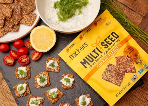 Miniatura 4 de Flackers Galletas de Multi-Semillas Cheeze-Pleaze Orgánicas, Paquete de 1 de 4 onzas, Sin Gluten, Sin GMO, Veganas, Botana Keto, 8g de Fibra, 3g
