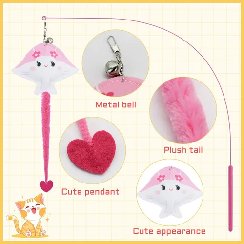 Miniatura 3 de Andiker Varita de juguete para gatos, palo flexible de 35 pulgadas de largo con bonita forma de pez, varita de campana, juguete interactivo